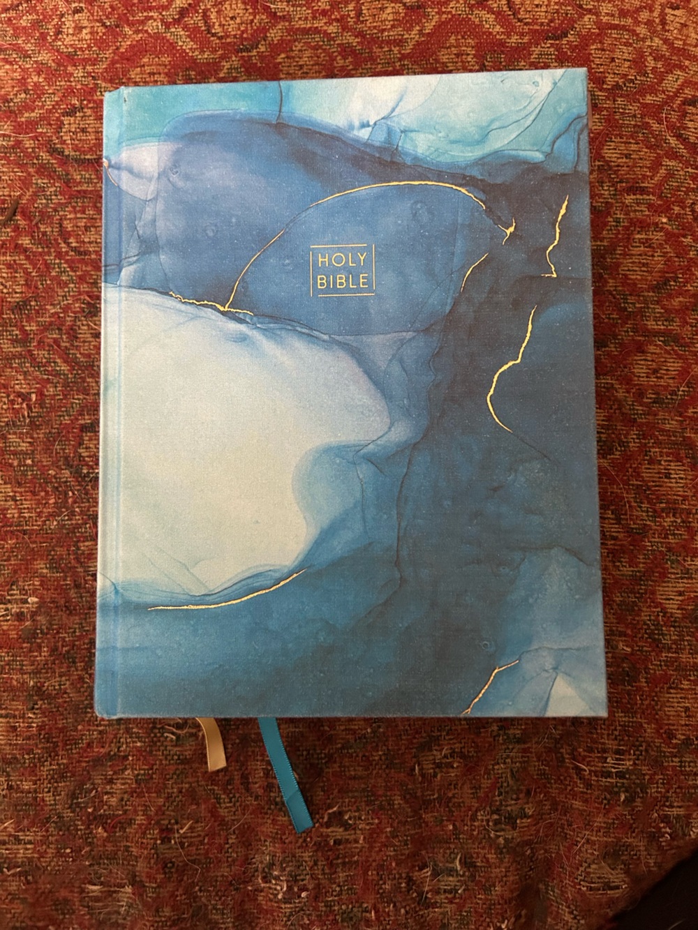 Blue Marble Cover Holy Bible with Gold Accents